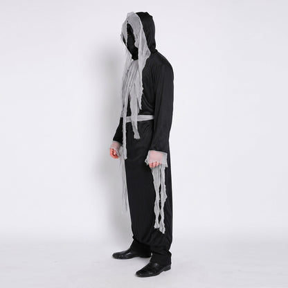 Zombie Geist Kostüm | Robe | Kapuzenmaske mit Fetzen | Schärpe