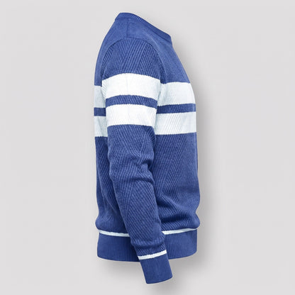 Gestreifter Strickpullover Herren | Baumwollstrick | Rundhals | Blockstreifen