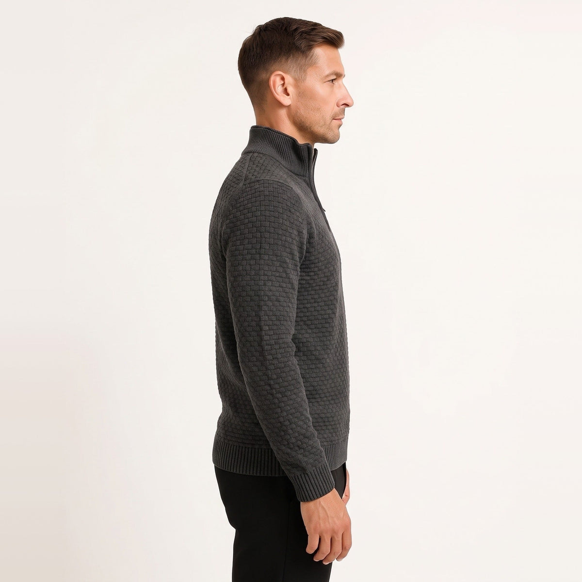 Waffelstrick Troyer Herren | Stehkragen | Reißverschluss | Smart Casual