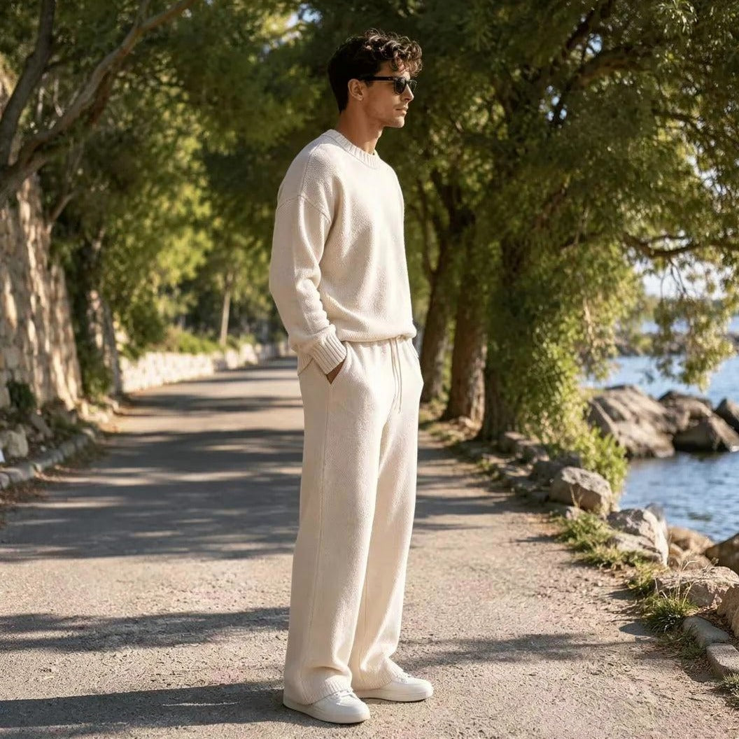Oversized Strickset Herren | Rundhalspullover | Weite Hose | Creme-Chaps Herrenmode