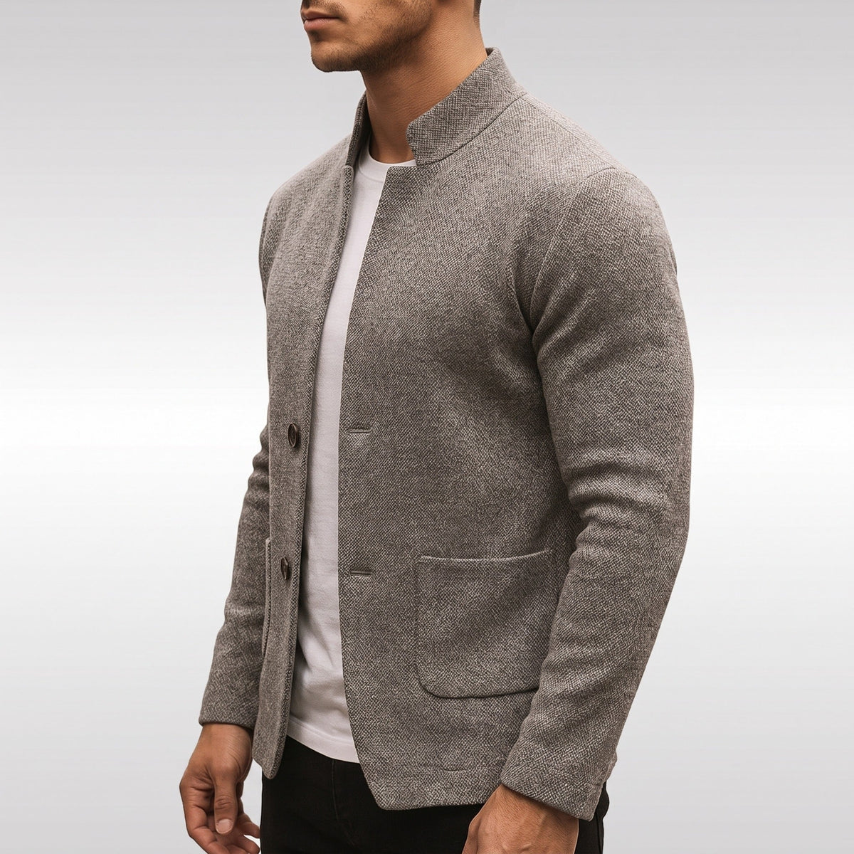 Strickjacke mit Stehkragen Herren | Knopfleiste | Strukturstrick | Taschen