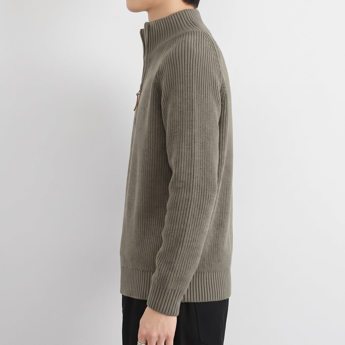 Pullover mit Reißverschluss Herren | Rippstrick | Stehkragen | Raglanärmel