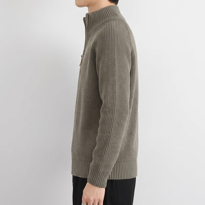 Pullover mit Reißverschluss Herren | Rippstrick | Stehkragen | Raglanärmel