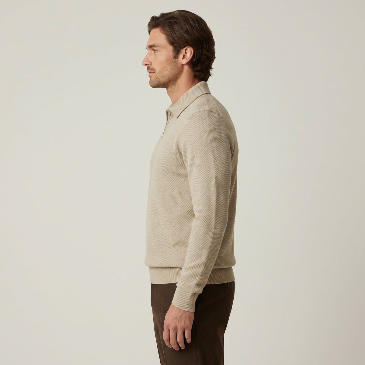 Polopullover mit Reißverschluss Herren | Strukturstrick | Langarm