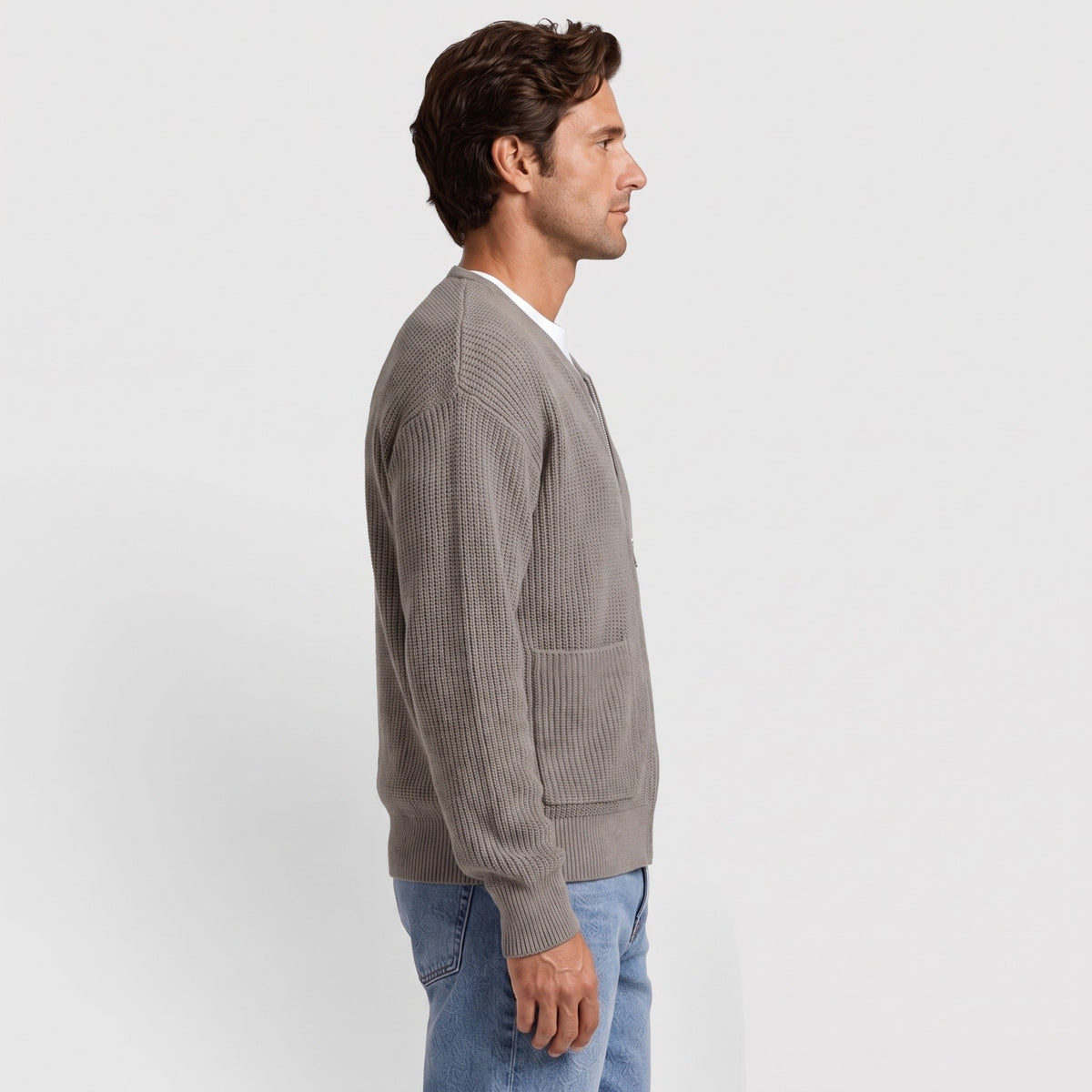 Strickjacke mit Reißverschluss Herren | Rundhals | Rippstrick | Taschen