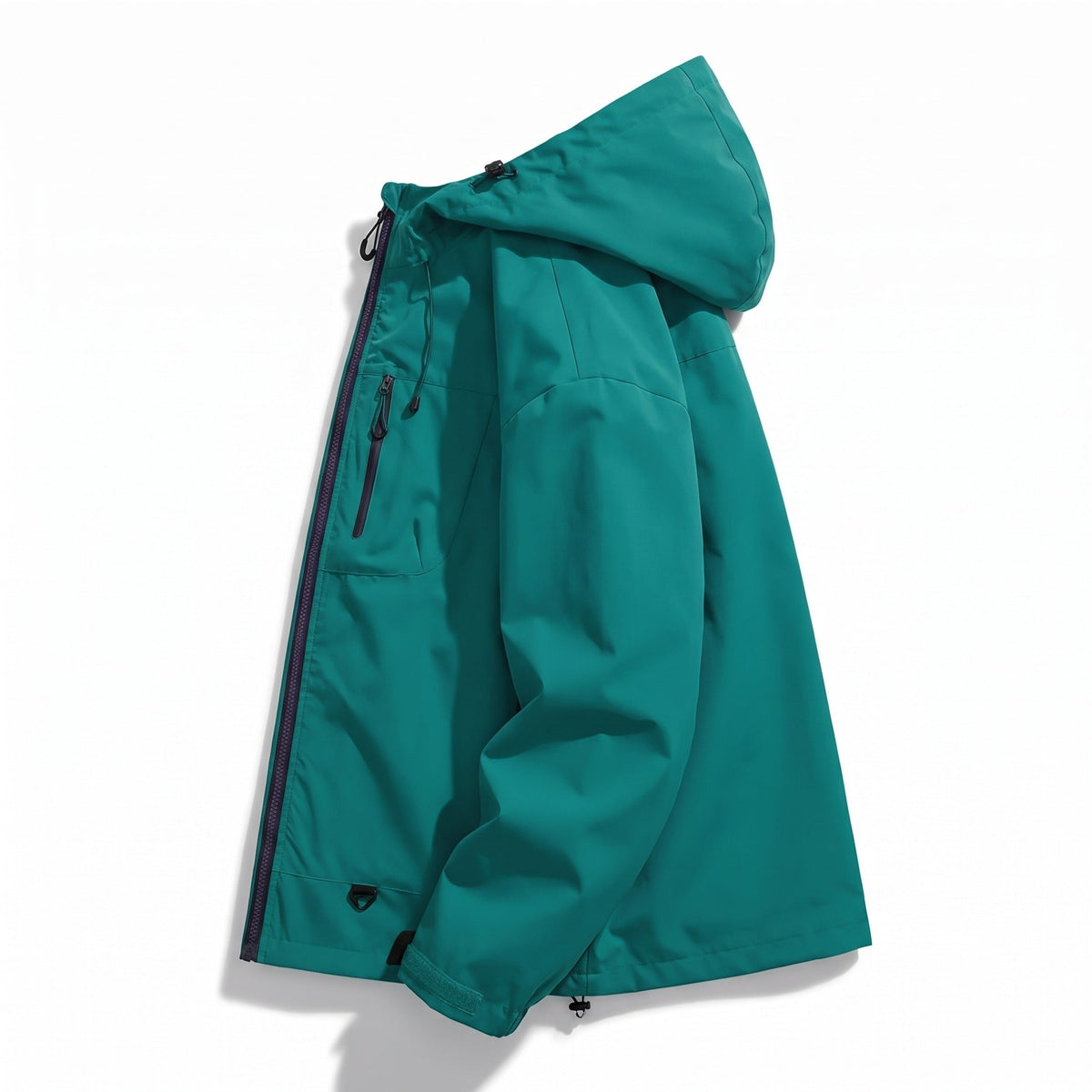 Sportliche Regenjacke Herren | Kapuze | Reißverschlusstaschen | Hüftlang
