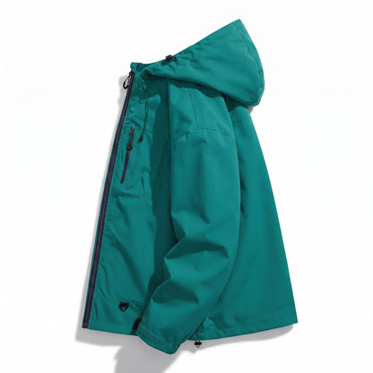Sportliche Regenjacke Herren | Kapuze | Reißverschlusstaschen | Hüftlang