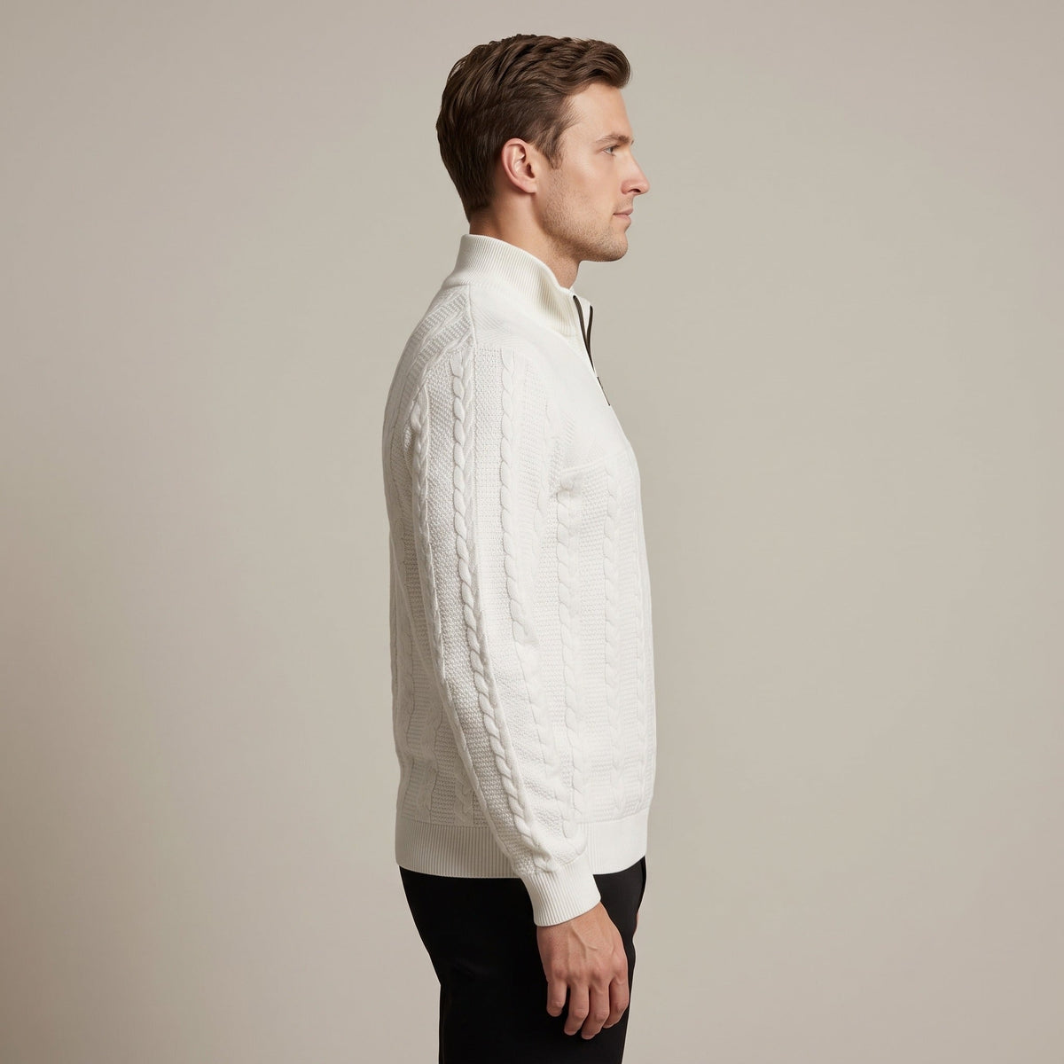Zopfstrick Pullover Herren | Troyer | Stehkragen | Relaxed Fit