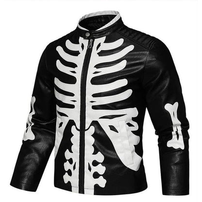 Skelett Bikerjacke Herren | Kunstleder | Knochen Applikationen | Schwarz-Chaps Herrenmode
