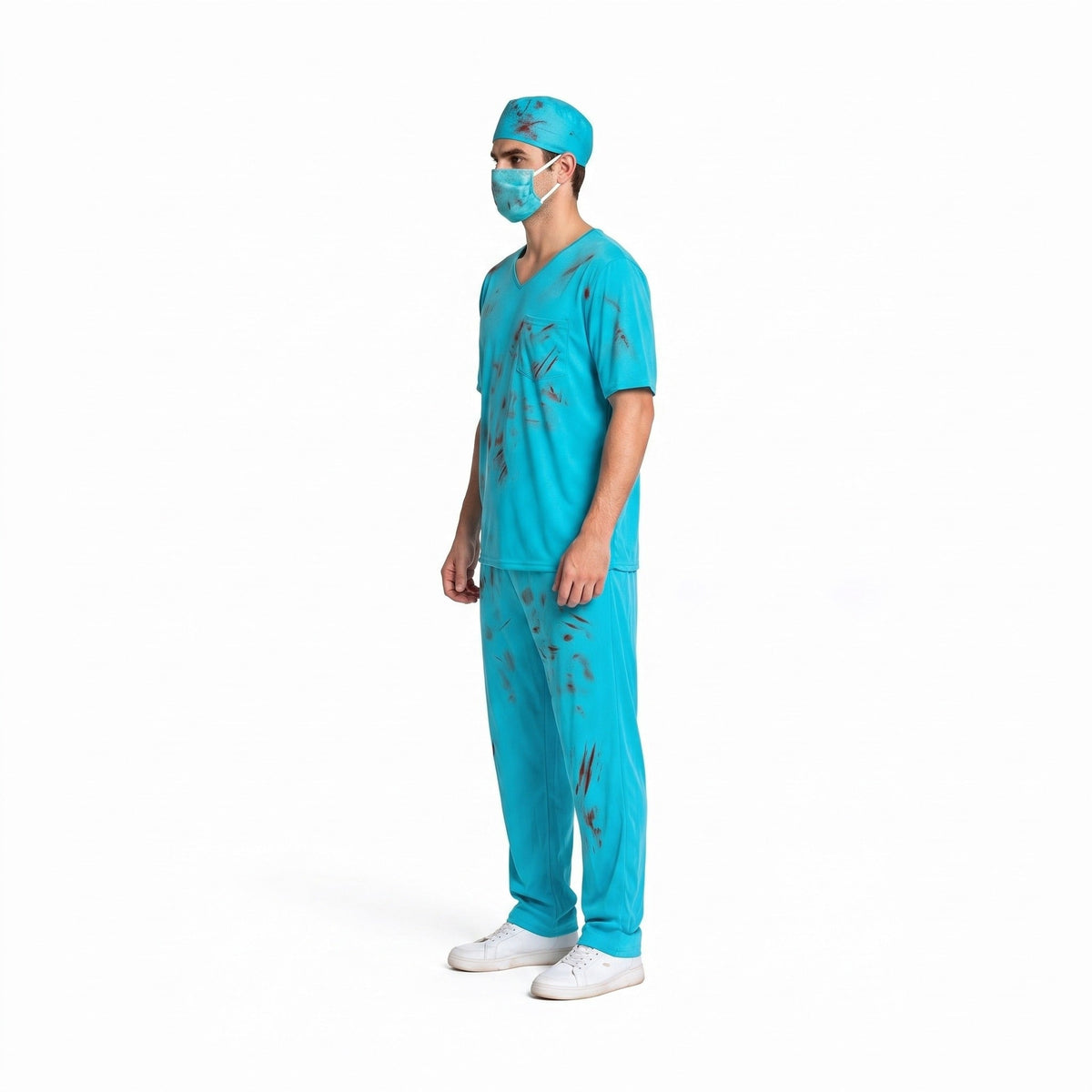 Zombie Arzt Kostüm | Blutiger Kasack | Hose | Haube | Mundschutz