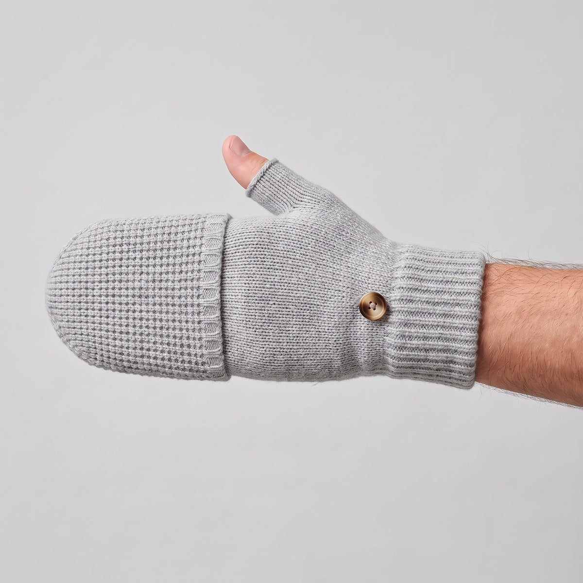 Fingerlose Handschuhe Herren | Klappbar | Strick | Knopf