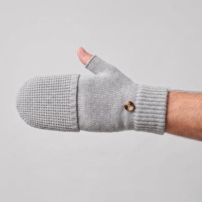 Fingerlose Handschuhe Herren | Klappbar | Strick | Knopf