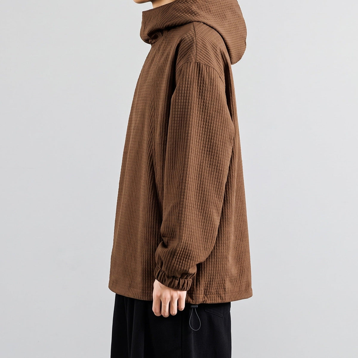 Oversized Hoodie Herren | Waffelstruktur | Stehkragen | Kordelzug am Saum