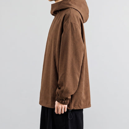 Oversized Hoodie Herren | Waffelstruktur | Stehkragen | Kordelzug am Saum