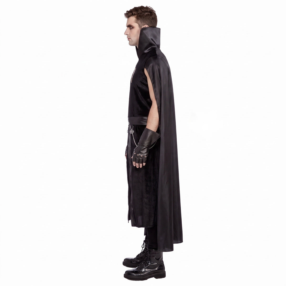 Gothic Kostüm Herren | Pentagramm Tunika | Stehkragen Umhang | Gürtel