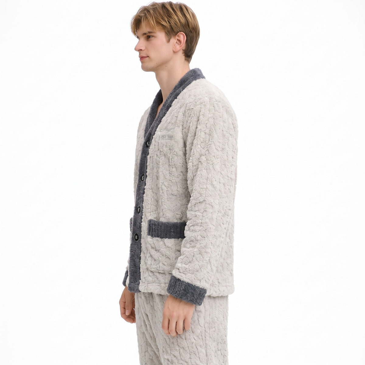 Schlafanzug Herren | Lang | Korallenfleece | Zweiteilig | Knopfjacke