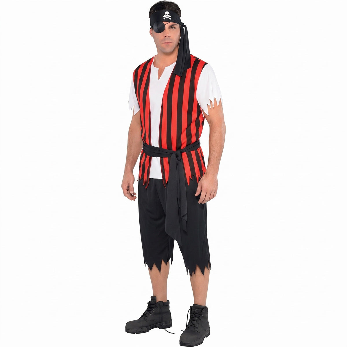 Piraten Kostüm Gestreift | Hemd mit Weste | Kopftuch | Schärpe | Hose-Chaps Herrenmode