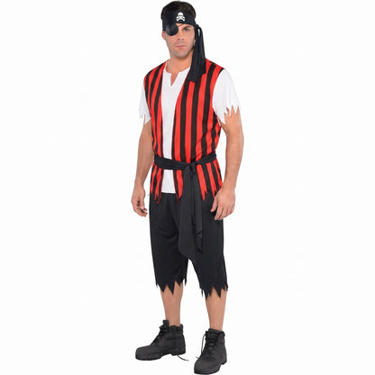 Piraten Kostüm Gestreift | Hemd mit Weste | Kopftuch | Schärpe | Hose-Chaps Herrenmode