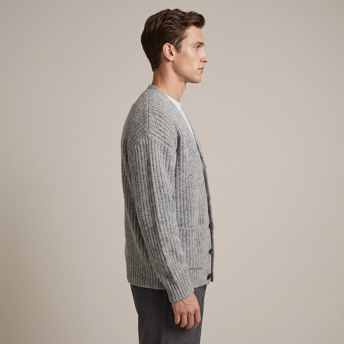 Strickjacke Herren | Rippstrick | Knopfleiste | Aufgesetzte Taschen