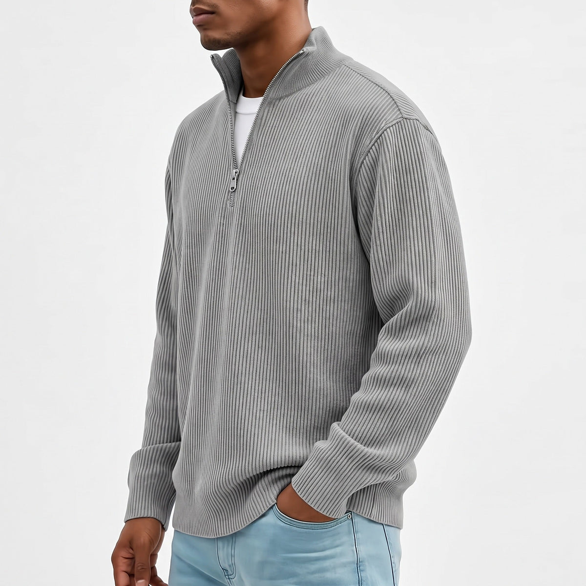 Half Zip Pullover Herren | Rippstrick | Lockere Passform | 10 Farben-Chaps Herrenmode
