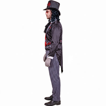 Gothic Vampir Kostüm | Frackjacke | Nadelstreifenhose | Zylinder | Jabot-Chaps Herrenmode