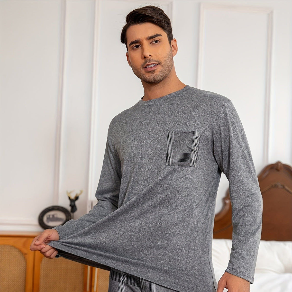 Relaxed Pyjama Herren | Karomuster | Grau