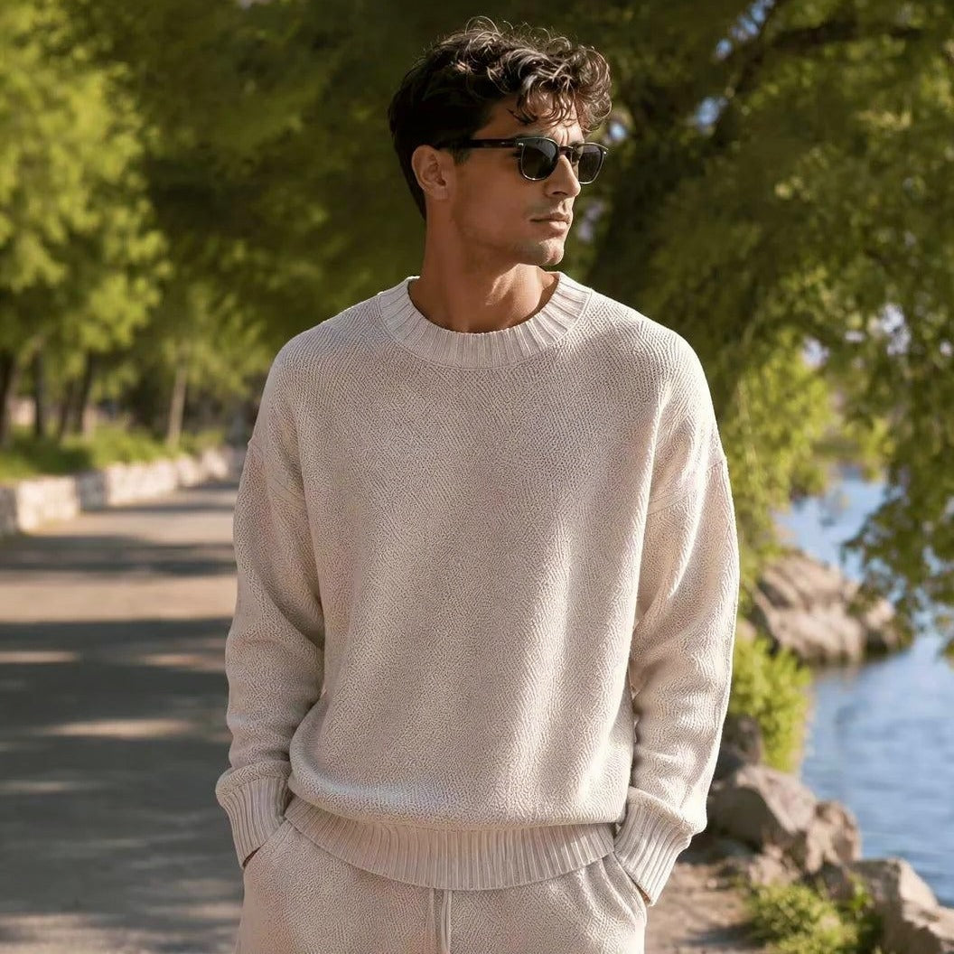Oversized Strickset Herren | Rundhalspullover | Weite Hose | Creme-Chaps Herrenmode