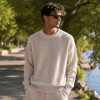 Oversized Strickset Herren | Rundhalspullover | Weite Hose | Creme-Chaps Herrenmode