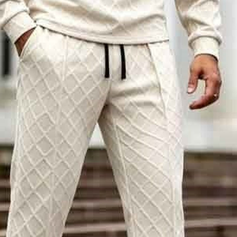 Halfzip Loungewear Set Herren | Rautenstruktur | Creme-Chaps Herrenmode