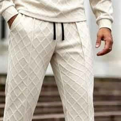 Halfzip Loungewear Set Herren | Rautenstruktur | Creme-Chaps Herrenmode
