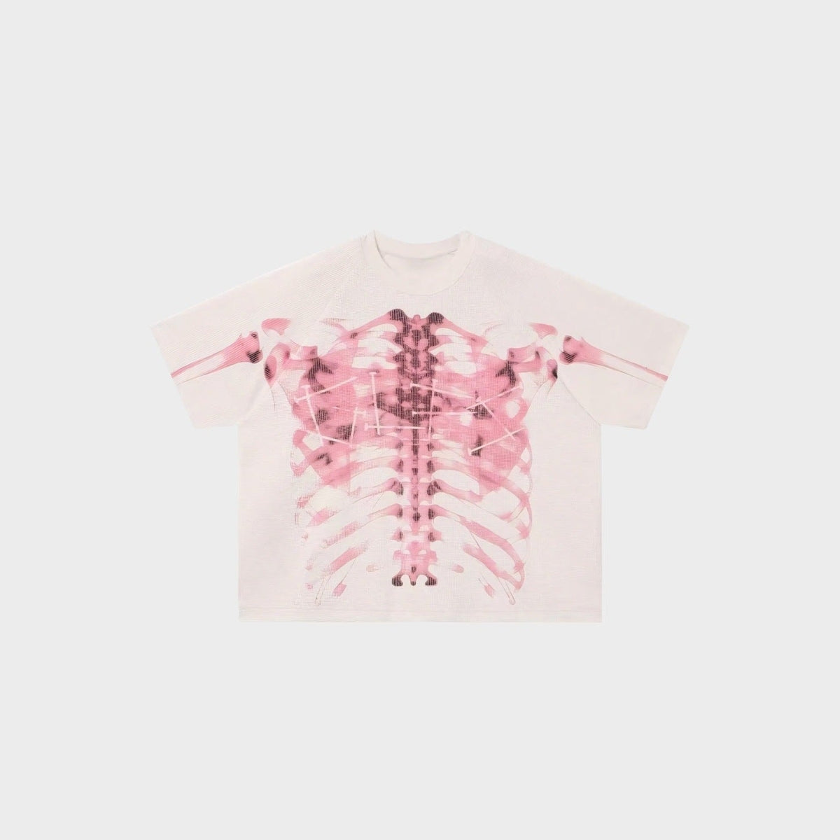 Röntgen Skelett T-Shirt | Oversized | Waffelstruktur | Brustkorb Print-Weiß-M-Chaps Herrenmode