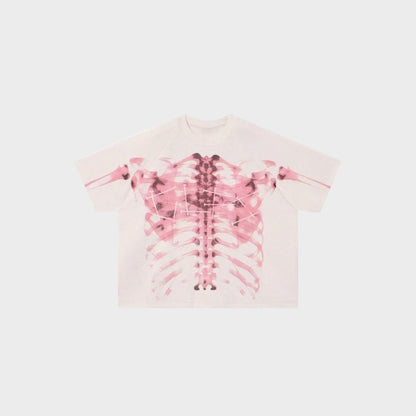 Röntgen Skelett T-Shirt | Oversized | Waffelstruktur | Brustkorb Print-Weiß-M-Chaps Herrenmode