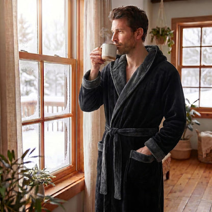 Fleece Bademantel Herren mit Kapuze | Zweifarbig | 10 Farben