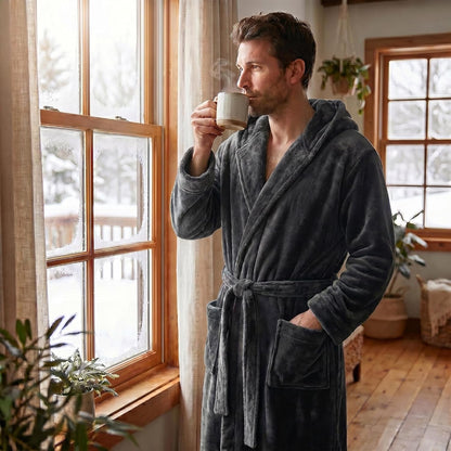 Fleece Bademantel Herren mit Kapuze | Zweifarbig | 10 Farben