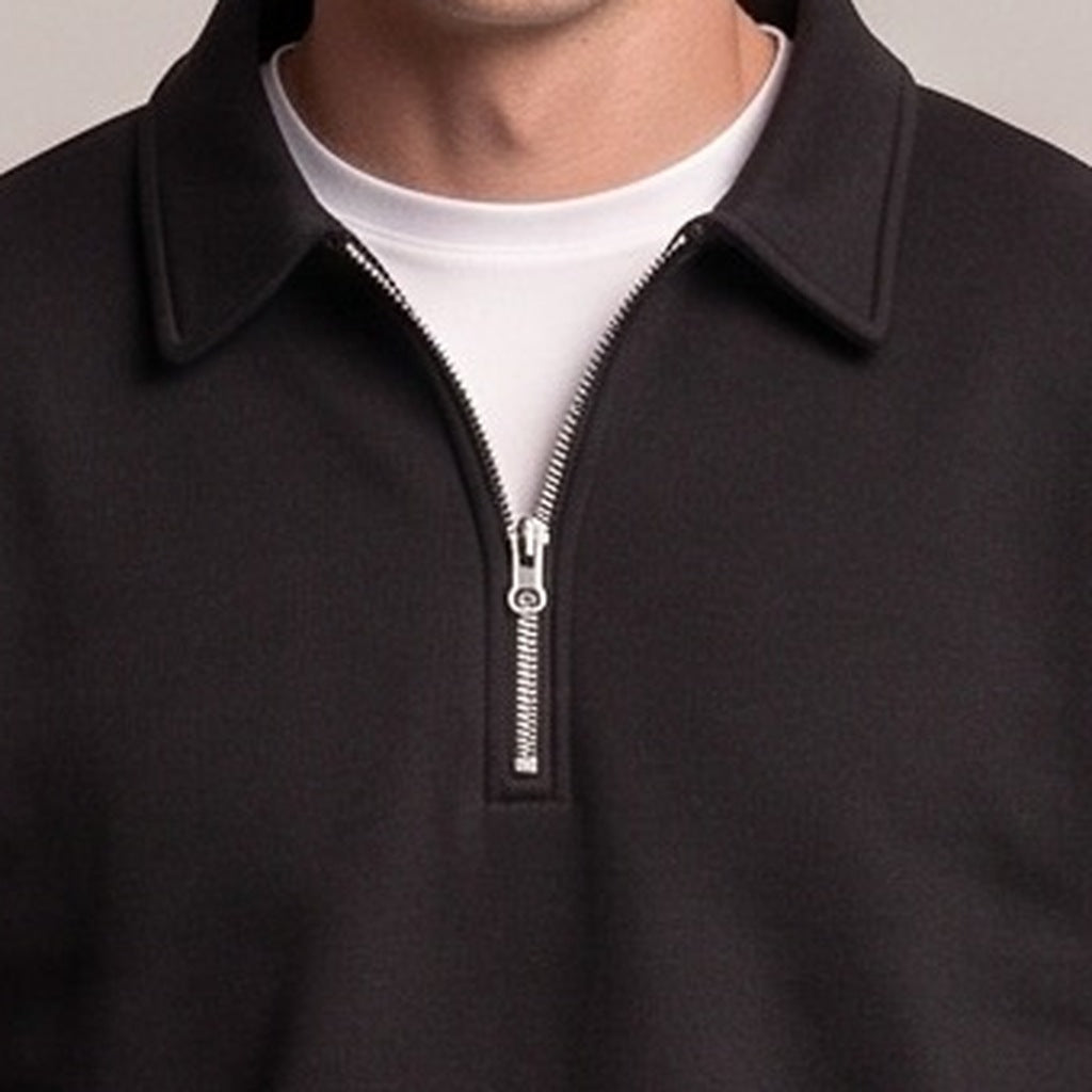 Troyer Jogginganzug Herren | Sweatshirt mit Kragen | Schwarz