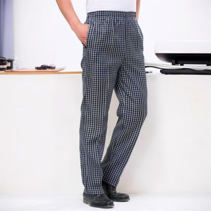 Kochhose Herren | Gummizug | Seitentaschen | Baumwollmischung-Kleinkariert-S-Chaps Herrenmode