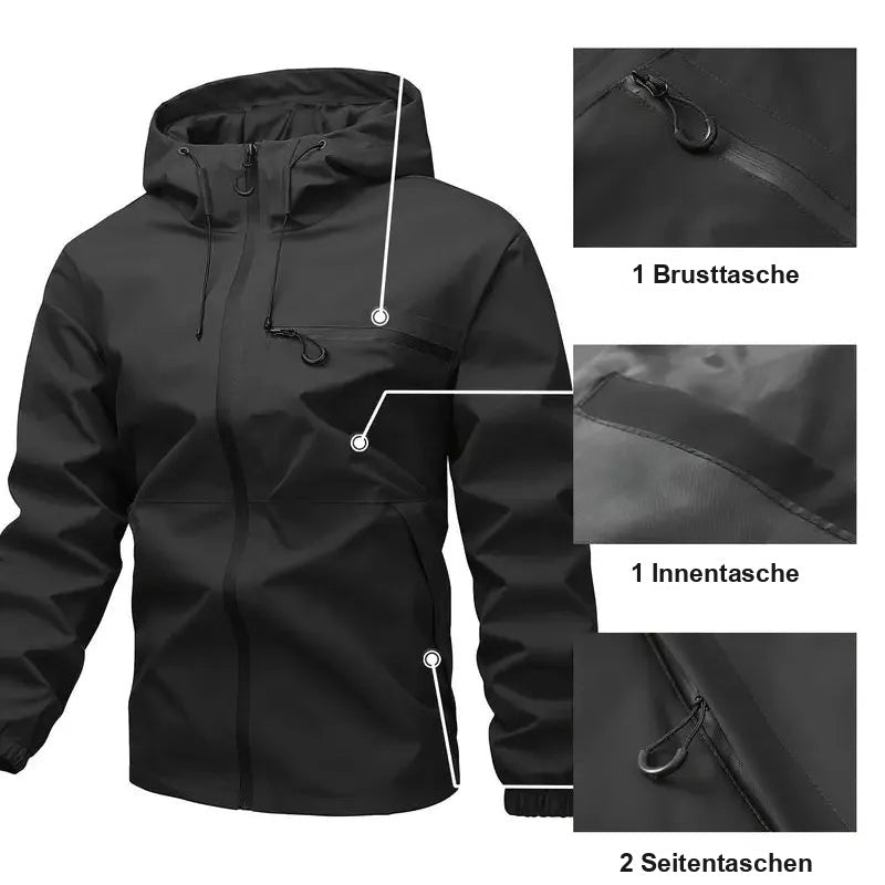Regenjacke Herren | Kapuze | Brusttasche | Seitentaschen-Chaps Herrenmode