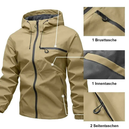 Regenjacke Herren | Kapuze | Brusttasche | Seitentaschen-Khaki-S-Chaps Herrenmode
