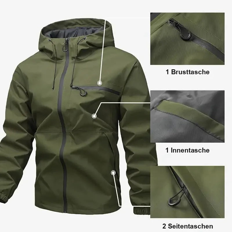 Regenjacke Herren | Kapuze | Brusttasche | Seitentaschen-Dunkelgrün-S-Chaps Herrenmode