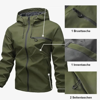 Regenjacke Herren | Kapuze | Brusttasche | Seitentaschen-Dunkelgrün-S-Chaps Herrenmode