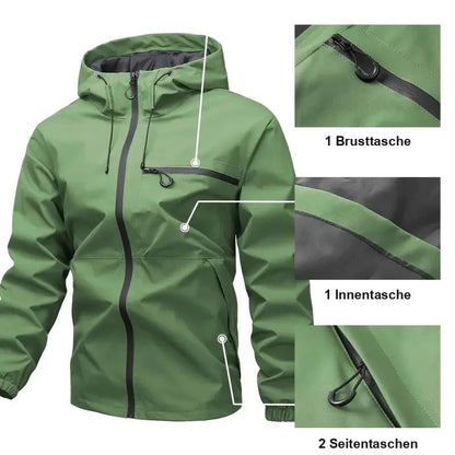 Regenjacke Herren | Kapuze | Brusttasche | Seitentaschen-Grün-S-Chaps Herrenmode